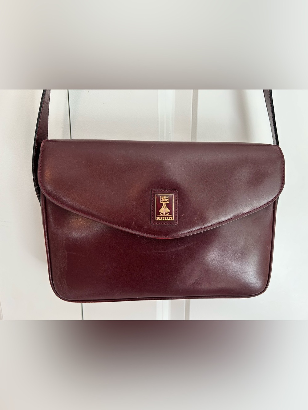 Burberrys vintage smooth leather flap crossbody oxblood red bag 80s 90s classic